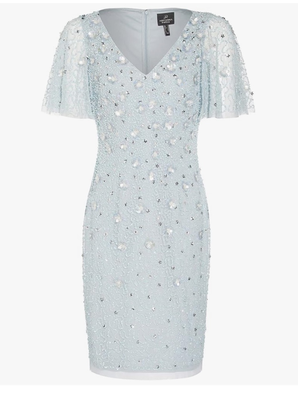 Adrianna Papell Light Blue Embellished V-Neck Midi Dress
